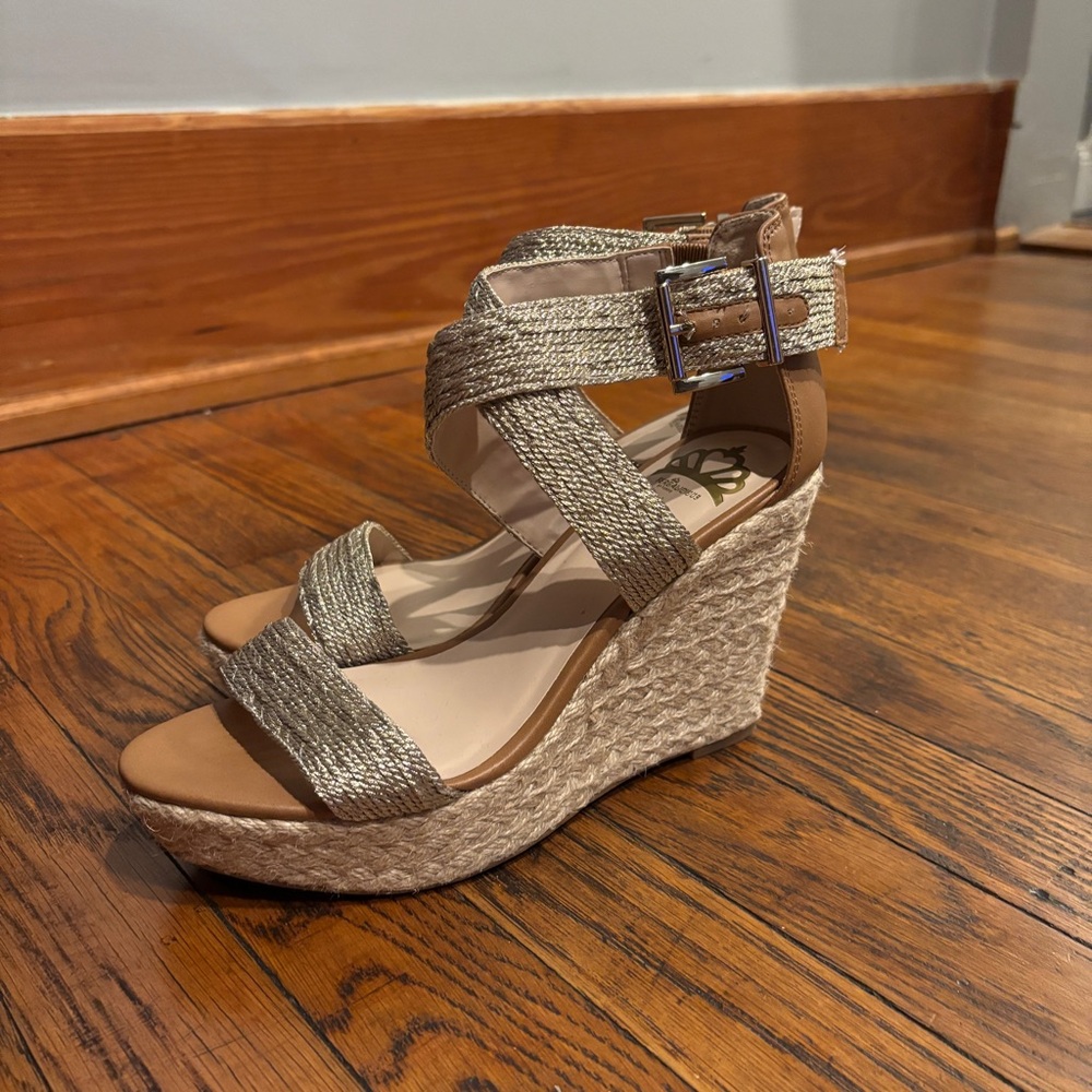 Fergalicious Metallic Tan Strappy Wedge Sandals